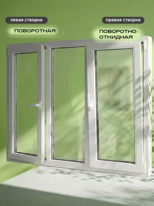 Окно Melke Lite`60 1440×1750 мм 3 створки Поворотно-откидное / Глухое / Поворотно-откидное однокамерное