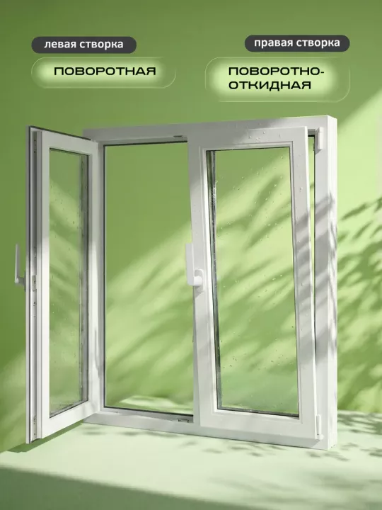 Окно Melke Lite`60 1160×1000 мм 2 створки левая поворотная правая поворотно-откидная двухкамерное